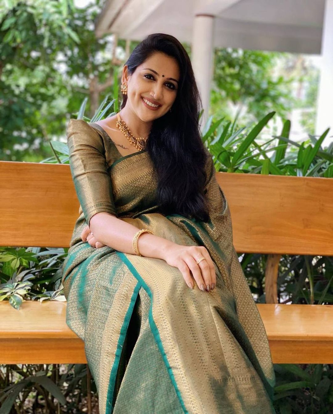 Dark Bottle Green Banarasi Soft Silk Saree with Gold Zari