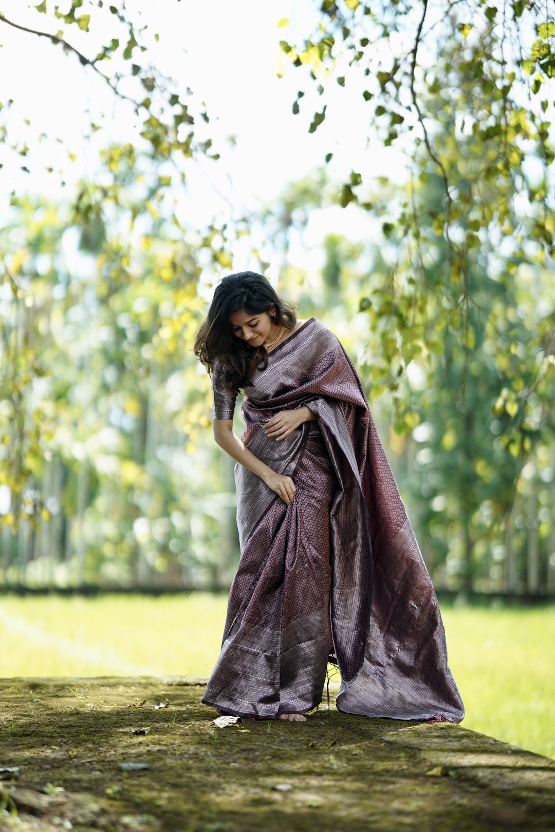 Dusty Mauve Purple Banarasi Soft Silk Saree with Woven Border