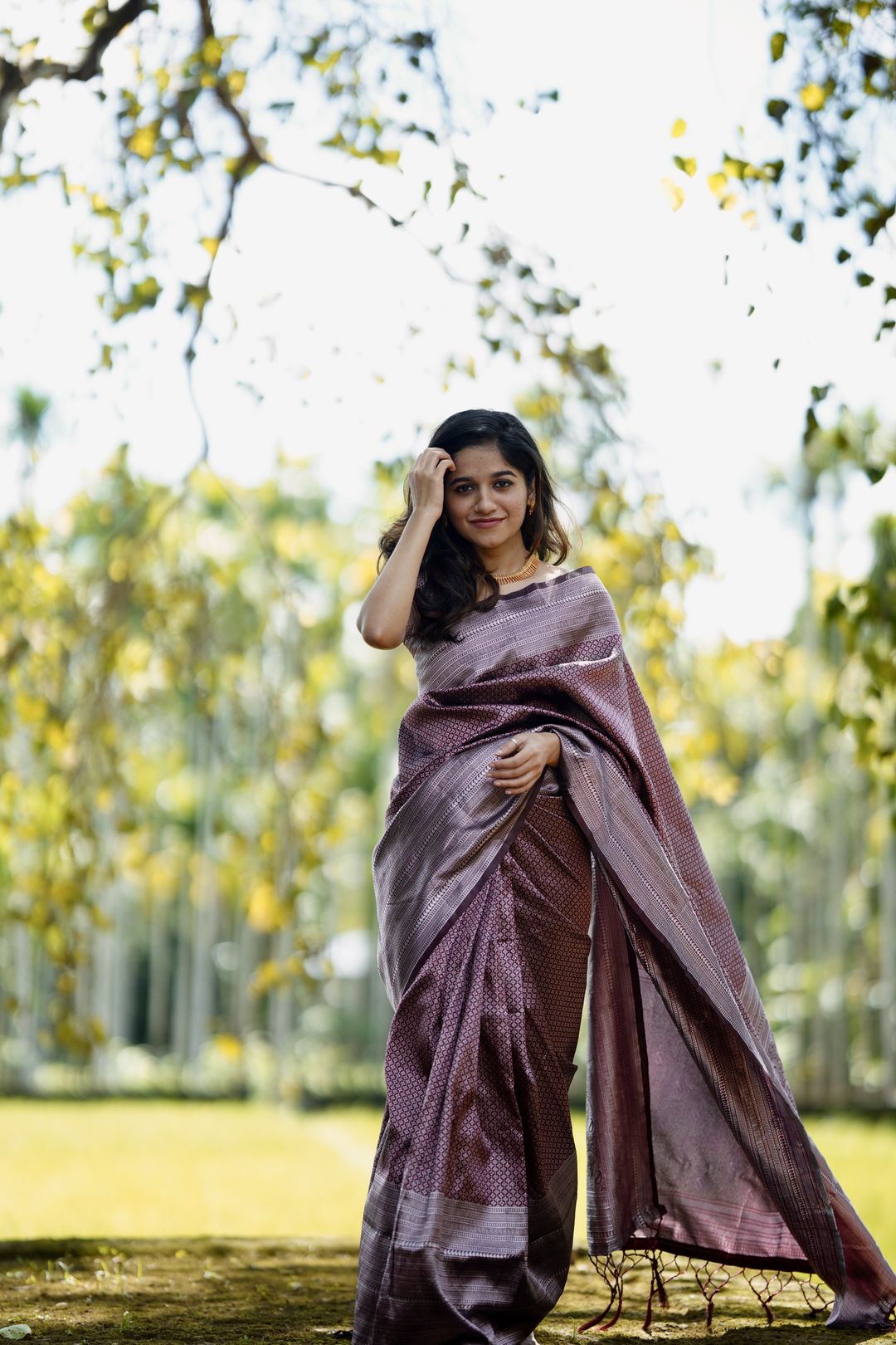 Dusty Mauve Purple Banarasi Soft Silk Saree with Woven Border