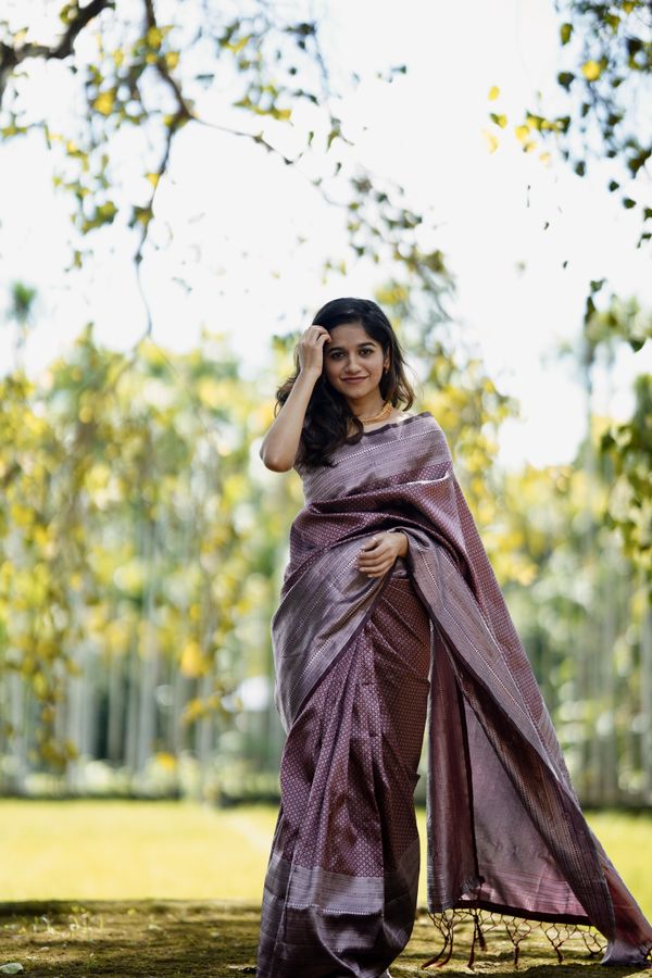 Dusty Mauve Purple Banarasi Soft Silk Saree with Woven Border