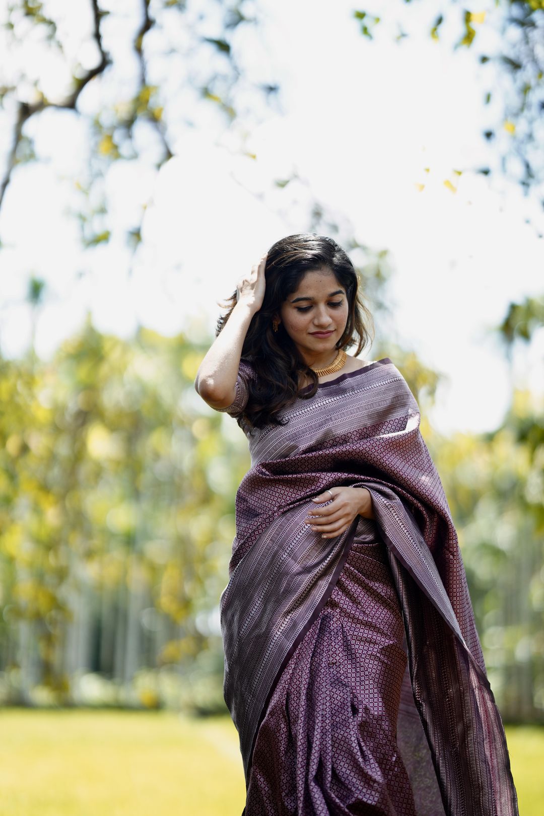 Dusty Mauve Purple Banarasi Soft Silk Saree with Woven Border