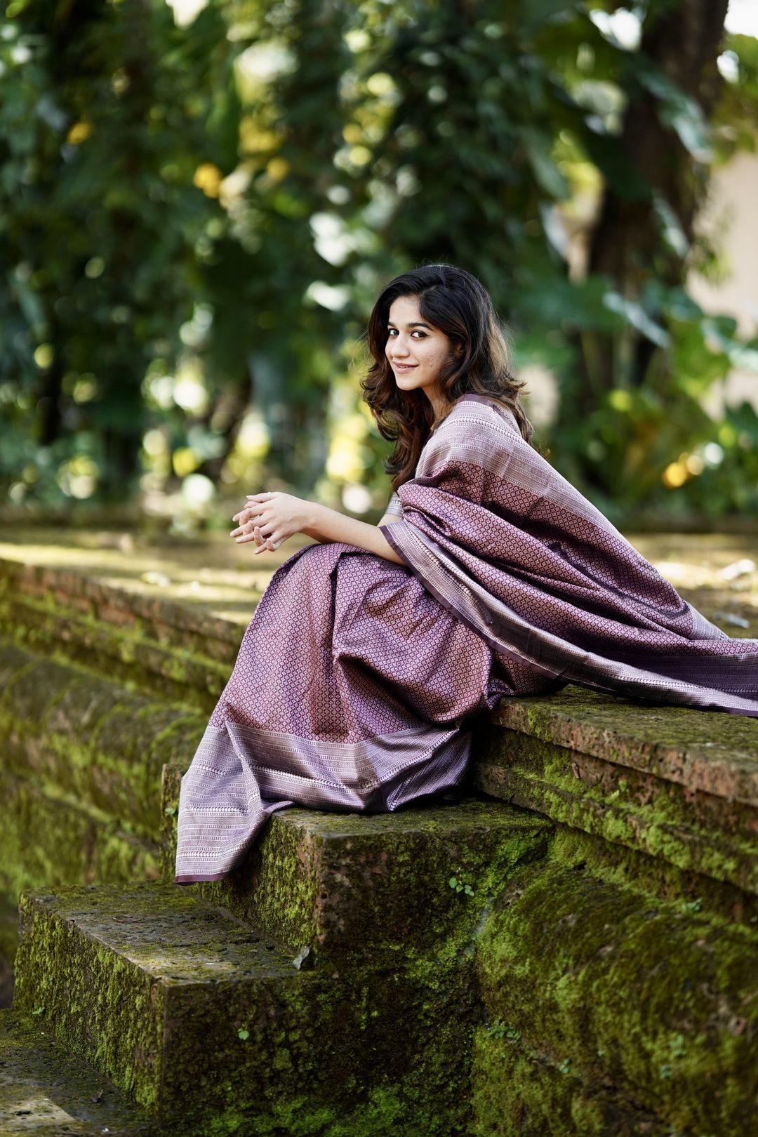 Dusty Mauve Purple Banarasi Soft Silk Saree with Woven Border