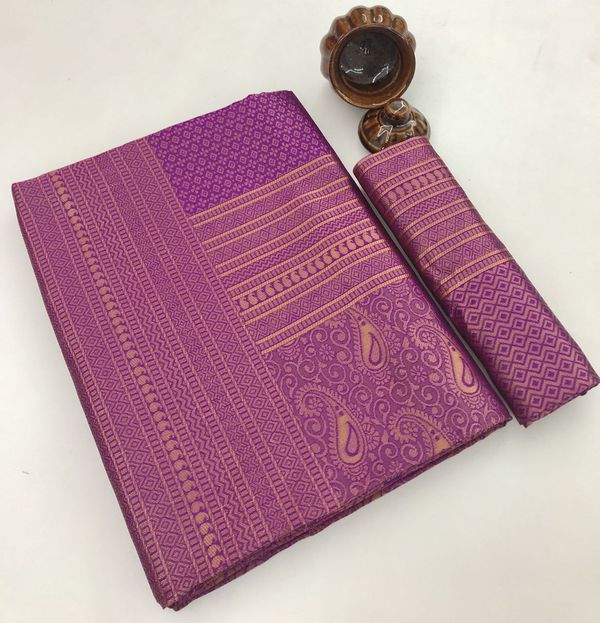 Magenta Purple Banarasi Soft Silk Saree with Rose Gold Border