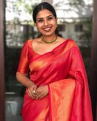 Red Banarasi Soft Silk Saree with Orange Gold Woven Border - Red
