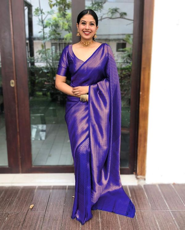 Royal Blue Banarasi Soft Silk Saree with Gold Woven Border