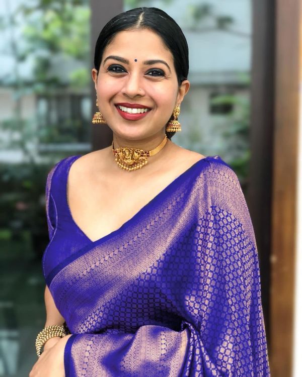 Royal Blue Banarasi Soft Silk Saree with Gold Woven Border