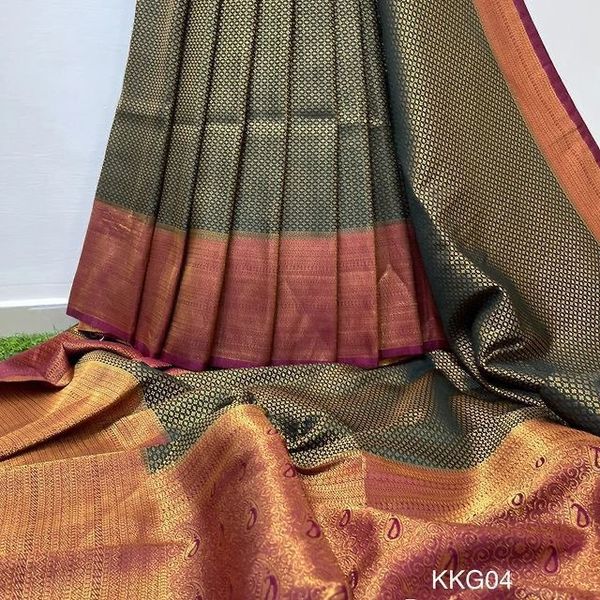 Emerald Green Banarasi Soft Silk Saree with Copper Gold Border