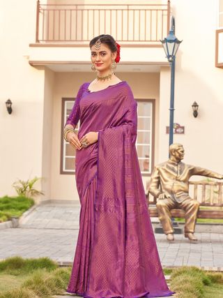 Royal Purple Banarasi Soft Silk Saree with Woven Zari Design