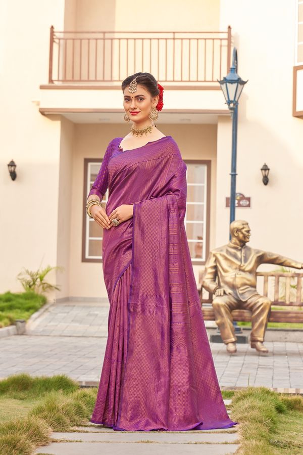 Royal Purple Banarasi Soft Silk Saree with Woven Zari Design