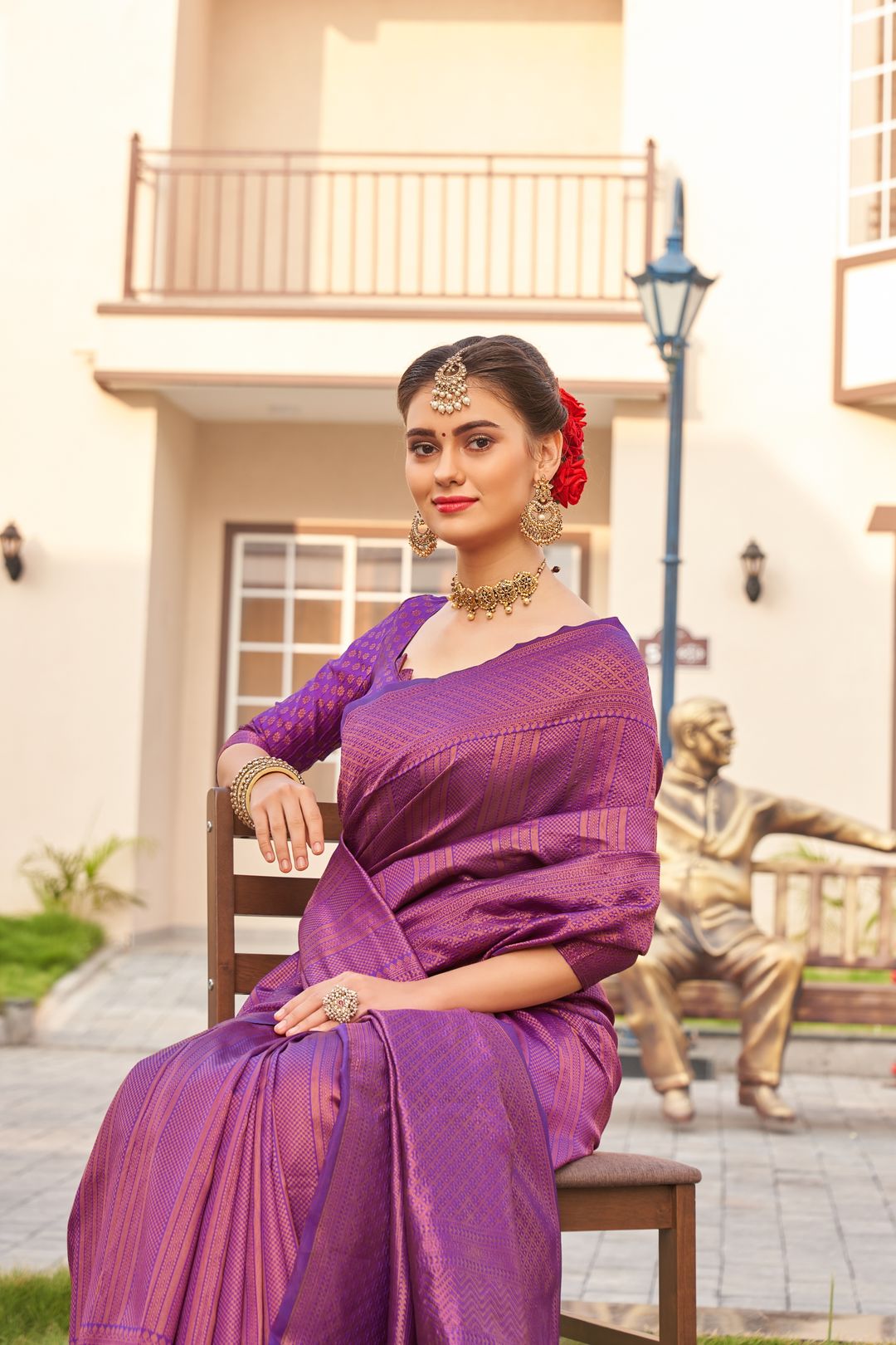 Royal Purple Banarasi Soft Silk Saree with Woven Zari Design