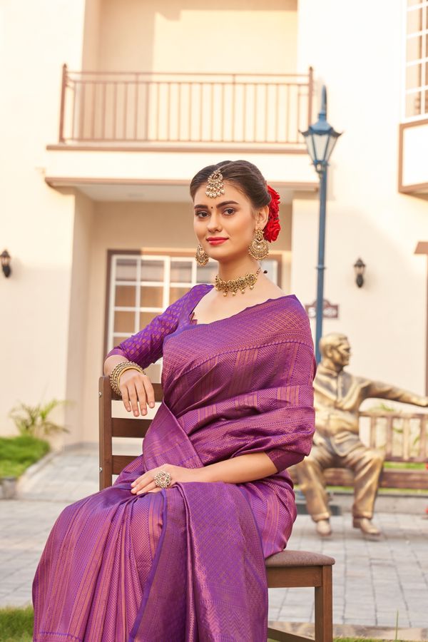 Royal Purple Banarasi Soft Silk Saree with Woven Zari Design