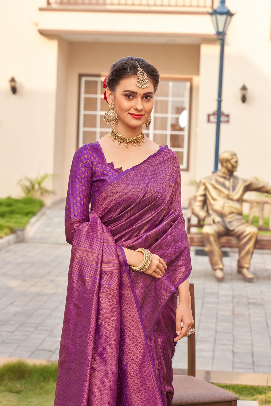 Royal Purple Banarasi Soft Silk Saree with Woven Zari Design