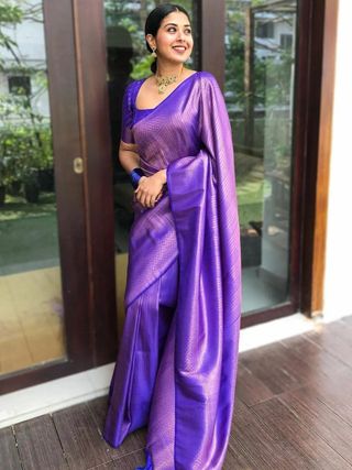 Royal Purple Banarasi Soft Silk Saree with Rich Woven Border