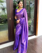 Royal Purple Banarasi Soft Silk Saree with Rich Woven Border - Purple