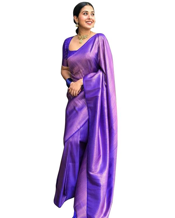 Royal Purple Banarasi Soft Silk Saree with Rich Woven Border
