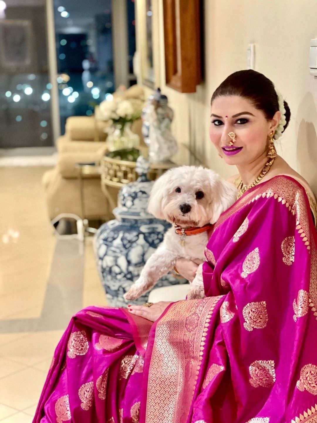 Rani Pink Banarasi Soft Silk Saree with Gold Woven Motifs