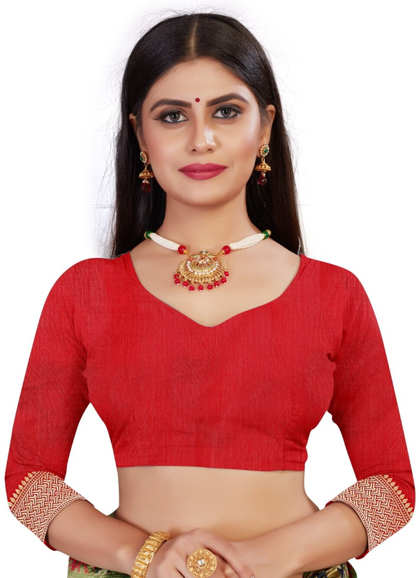 Red Banarasi Soft Silk Saree with Antique Gold Woven Border