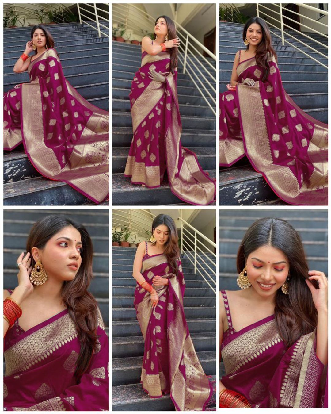 Wine Purple Banarasi Soft Silk Saree with Gold Motifs