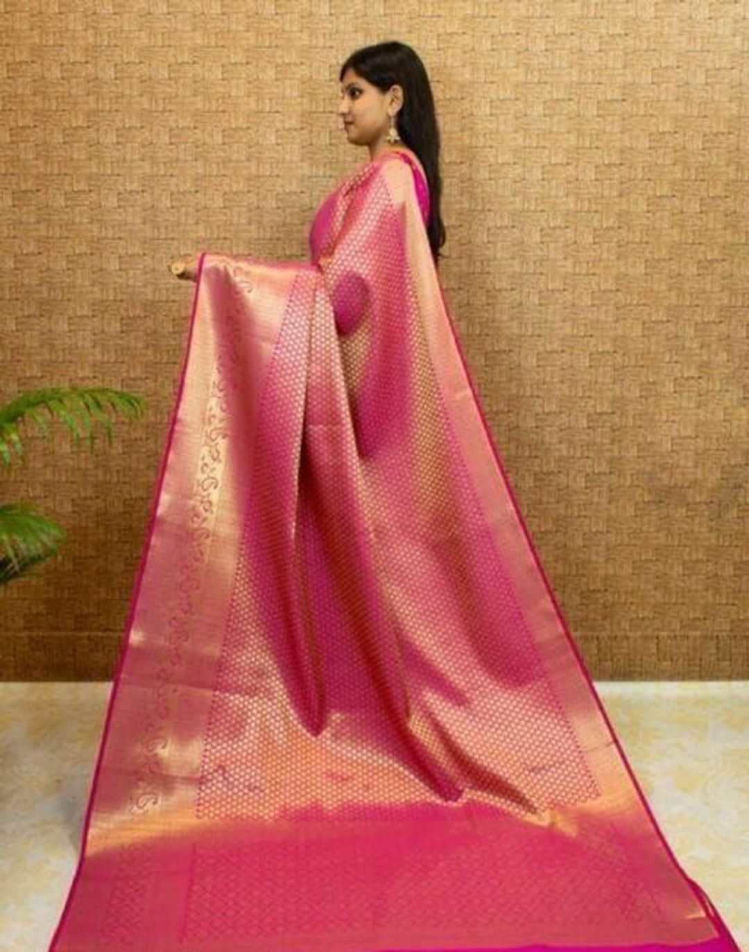 Rani Pink Banarasi Soft Silk Saree with Gold Zari Border