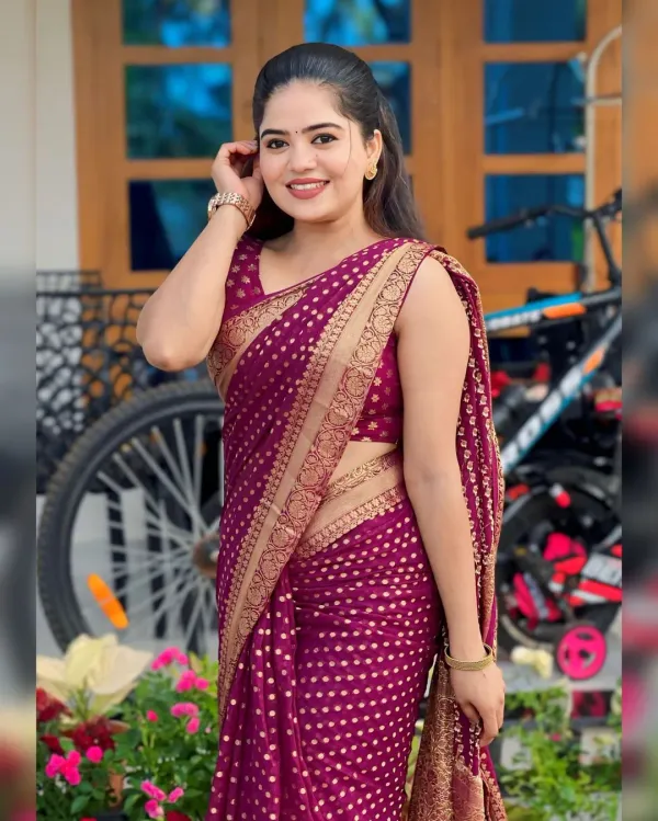 Maroon Cotton Saree with Zari Work for Wedding
